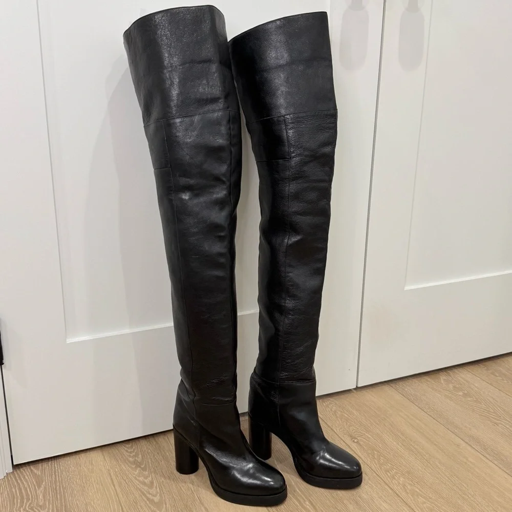 Isabel Marant Lurna Over The Knee Boots Black Leather Size 37/7 Party City Chic